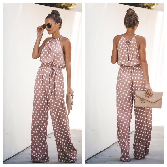 Vici Pants - Pretty Pink Polka Dot Jumpsuit - Vici